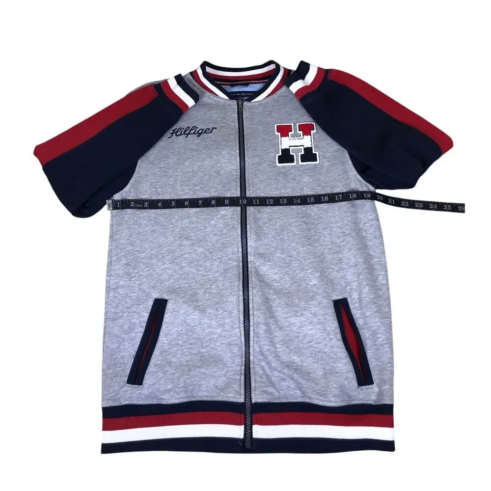 Tommy Hilfiger Varsity Jacket Boys XL 20 Gray Navy Letterman Zip Up Winter